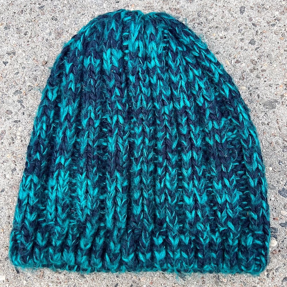 Ann Taylor LOFT Teal & Black Knit Beanie Hat OS